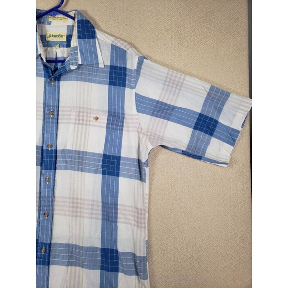 VTG St. John's Bay Shirt Mens LT Large Tall Blue/White Plaid Cotton Made In USA - Picture 3 of 13